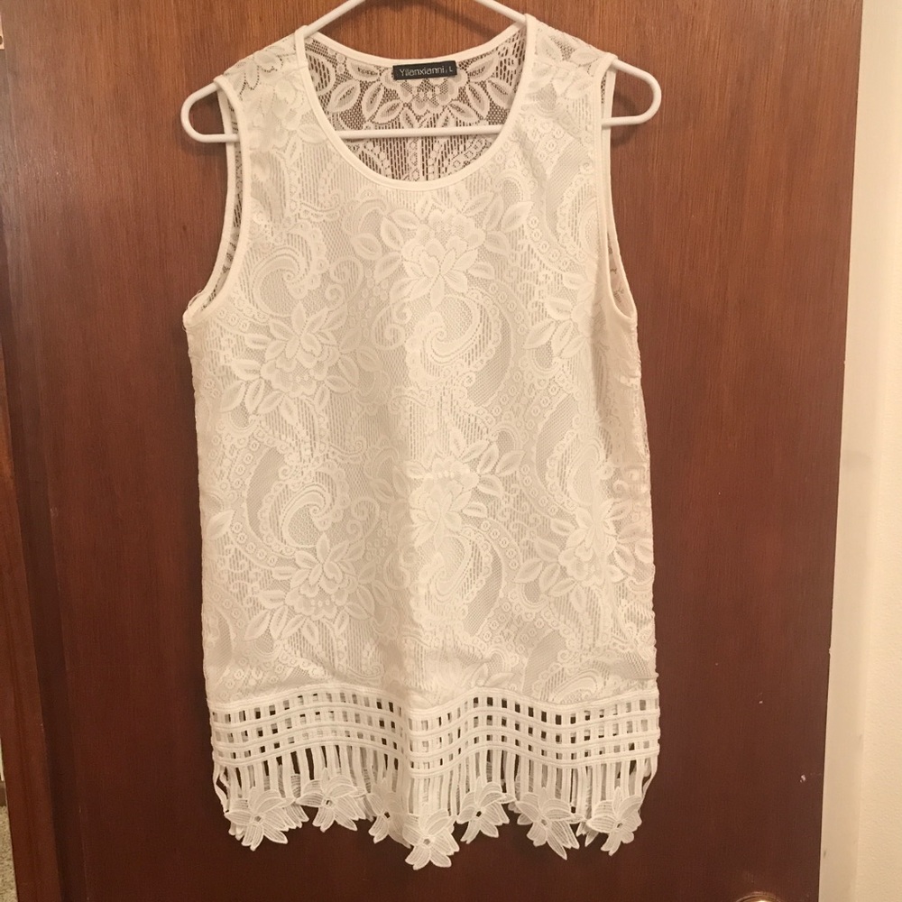 White Lace Tank Top by Yilanxianni
